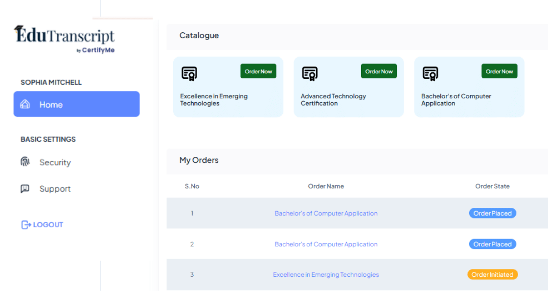 EduTranscript Portal For Student to Request their Digital Transcript
